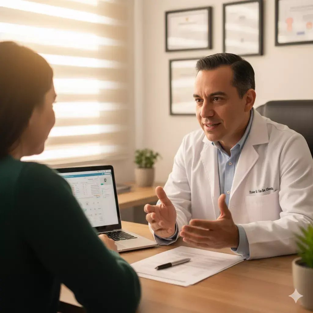 Doctor explicando a su paciente la importancia de cuidarse