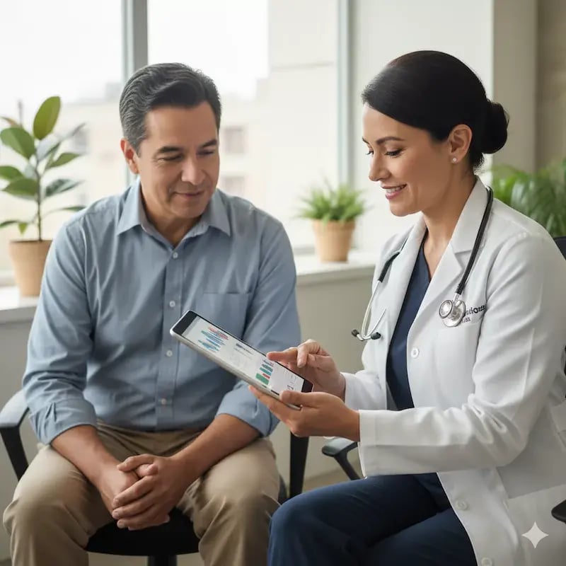 Paciente y médico trabajando juntos