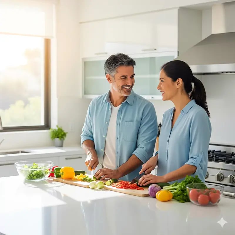preparando juntos una comida saludable