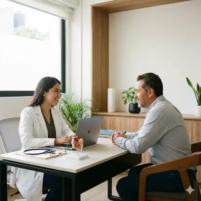 Tratamiento médico, consulta entre doctora y un paciente