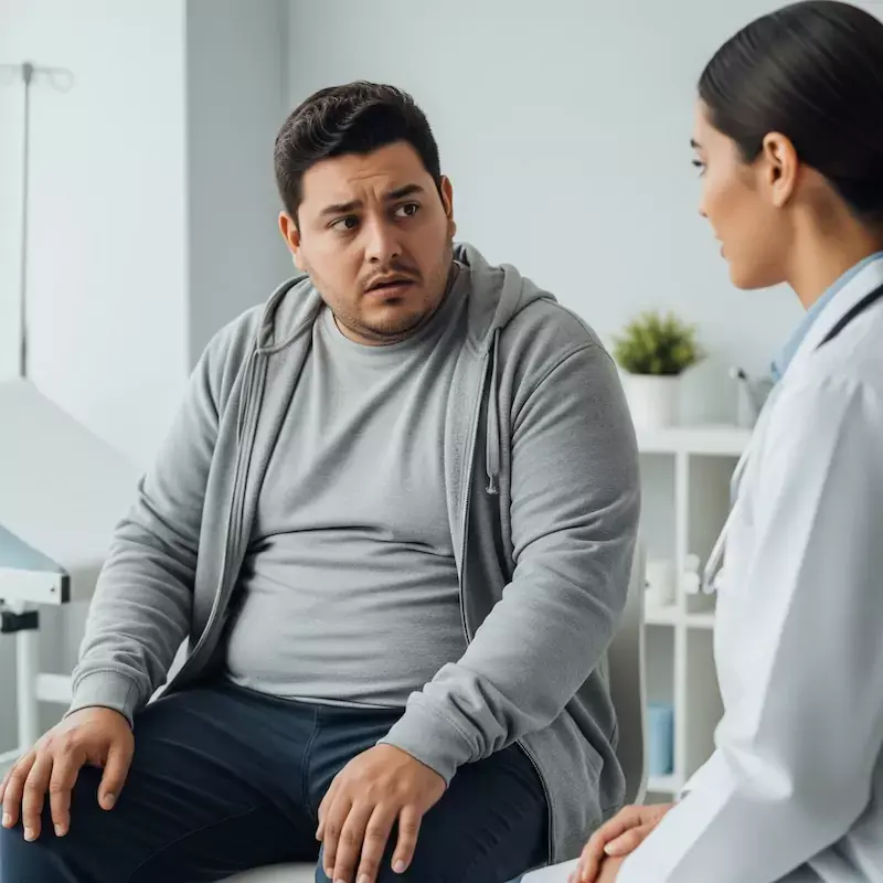 Persona siendo atendida por su diabetes y obesidad
